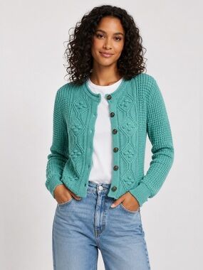 Heartloom Teal Knit Bobble Cropped Cardigan Size XS